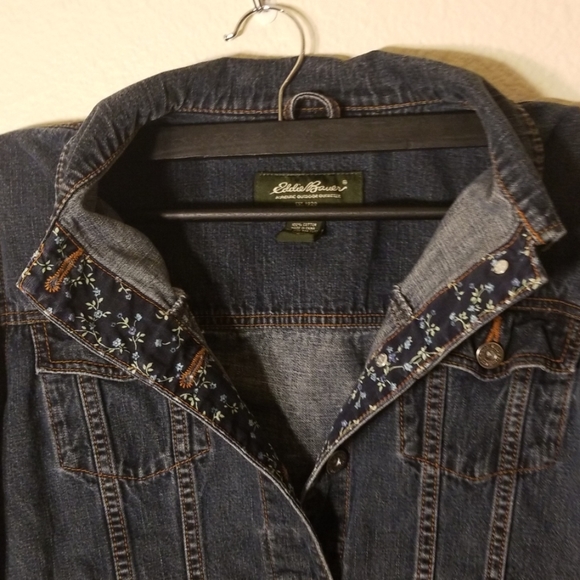 Eddie Bauer denim jacket with floral accents - Picture 2 of 8